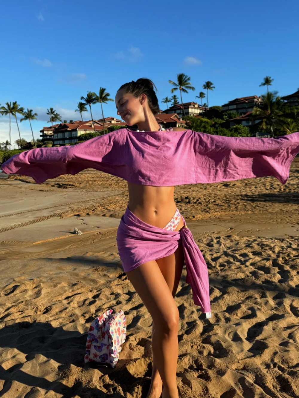 Women’s Pink Beach Cover-Up Set - Lightweight Pullover & Sarong